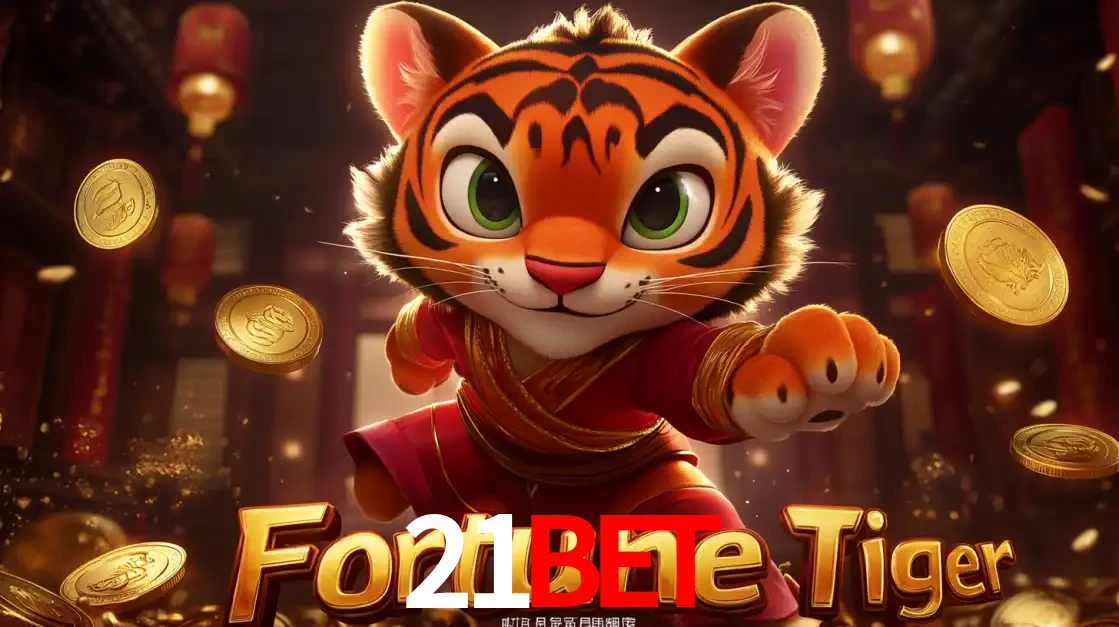 O carismático mascote do jogo de slot Fortune Tiger, um tigre fofo em pose de artes marciais, pronto para trazer sorte e multiplicadores de ganhos no cassino online 21bet.